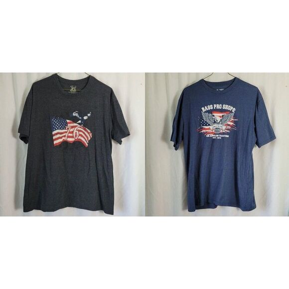 Men's XL T-shirts LOT of Two 2 Tee Staghorn River Bass Pro Shops Graphic EUC - Picture 1 of 10